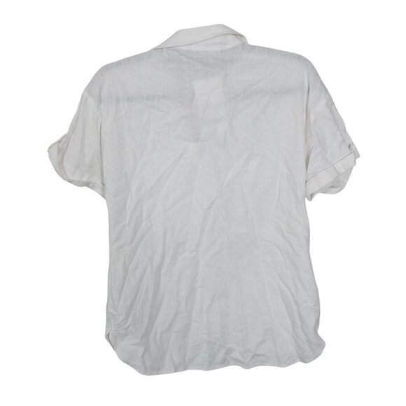 Zara White Button Down Short Sleeve Top SZ S Gold Buttons Front Pockets - Picture 6 of 11